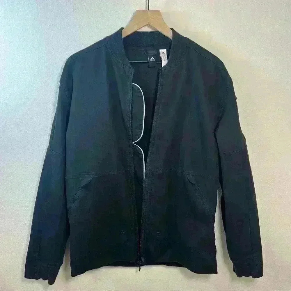 Adidas Men’s Black Bomber Jacket with Adidas Logo on Back Size Medium - Picture 2 of 13